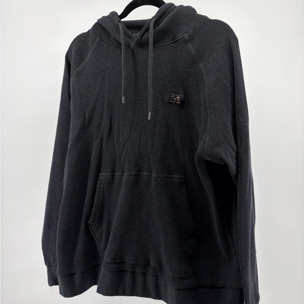 Realtree Thermal Hoodie Black Waffle Knit Long Sleeve‎ Pocket Mens Size X Large